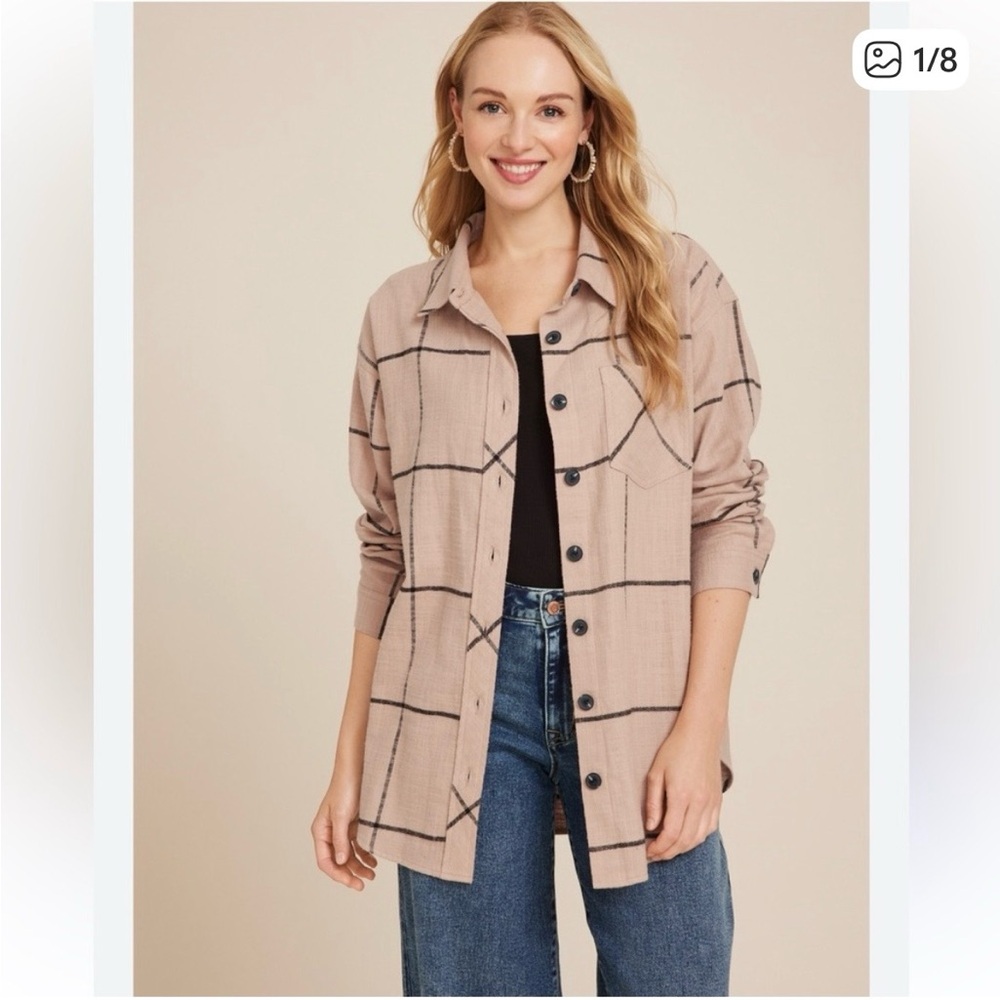 Maurices Tan Plaid Button Down Shirt